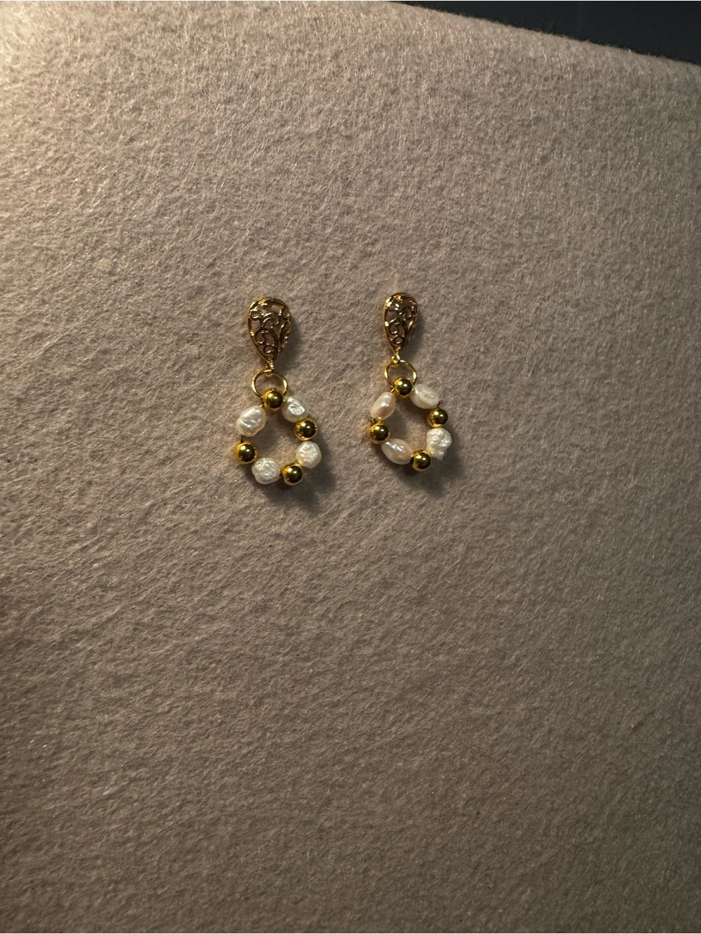 Gold and White Pearl Loop Drop Earrings for Women